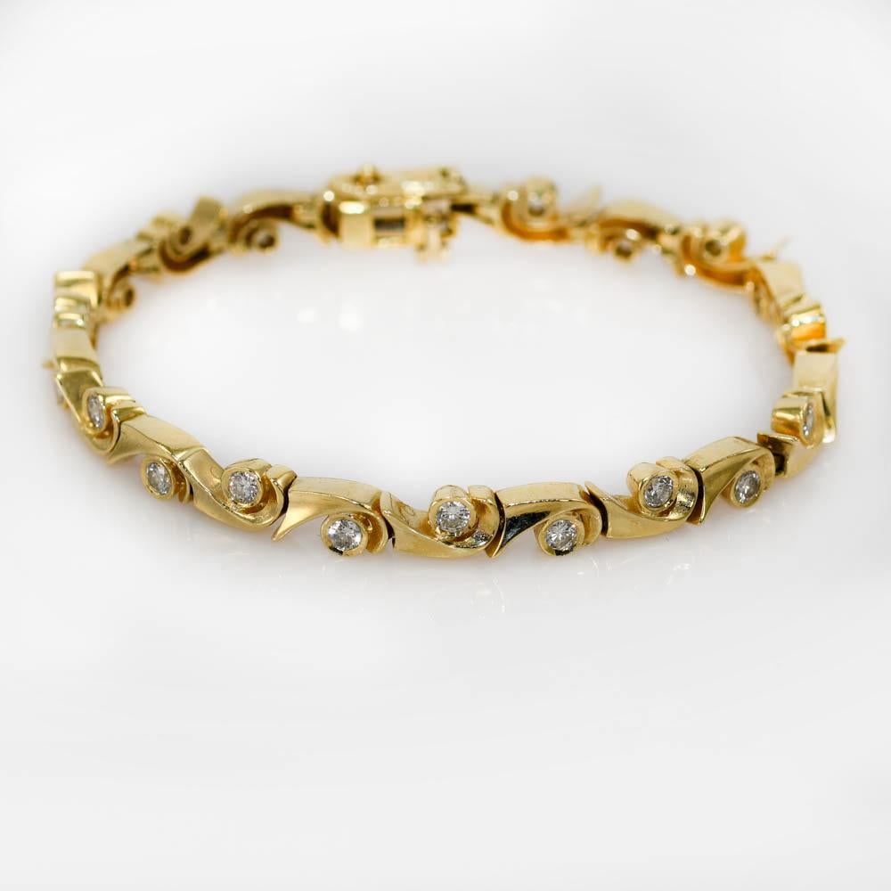Bracelet en or jaune 14 carats avec diamants de 1,00 carat, 14,3 grammes en vente 3