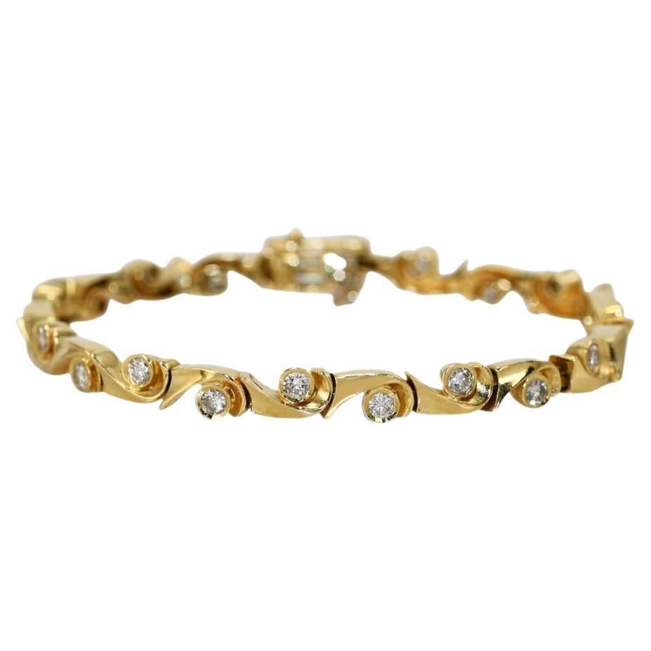 Bracelet en or jaune 14 carats avec diamants de 1,00 carat, 14,3 grammes en vente