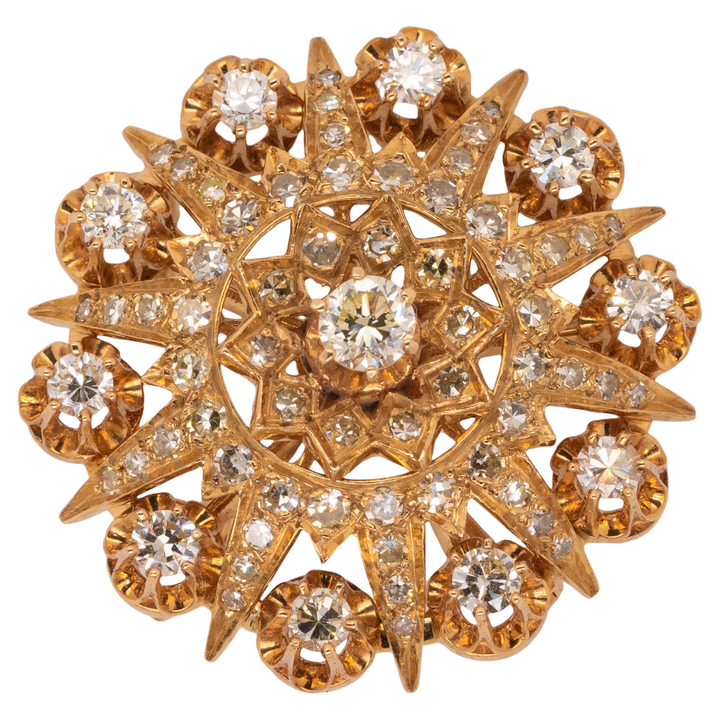 14k Yellow Gold Diamond Brooch