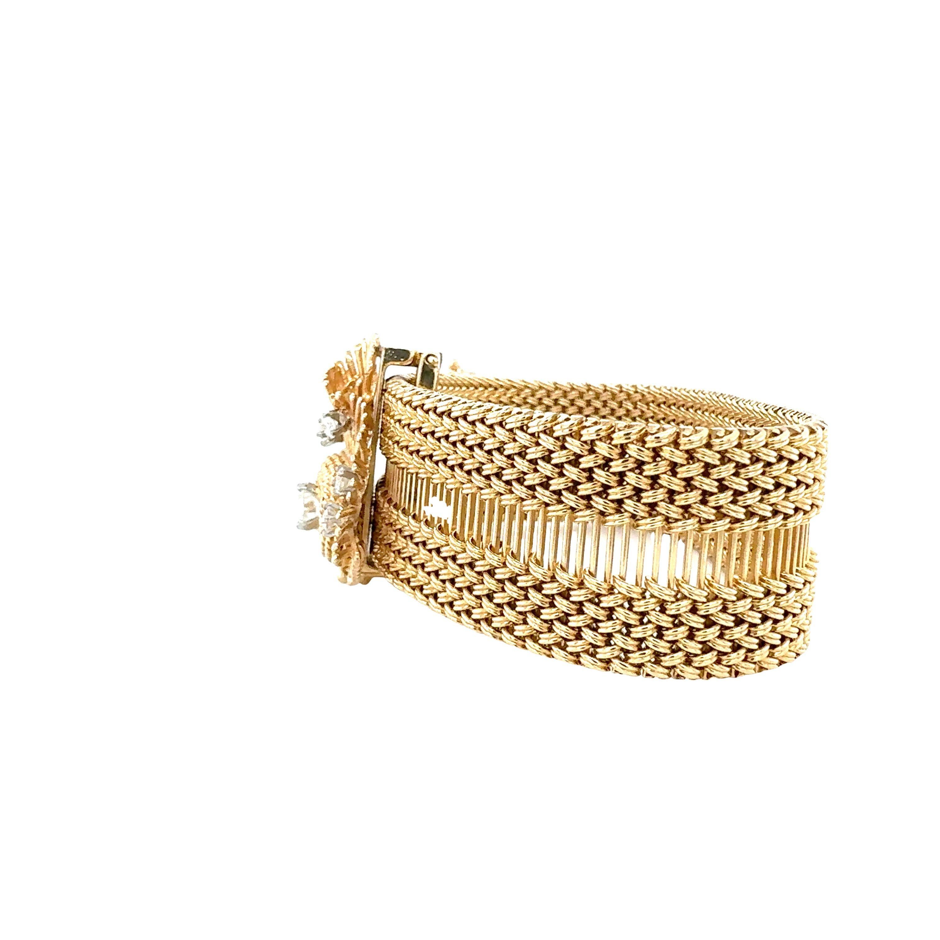 Pulsera Hebilla Diamante Oro Amarillo 14K Corte europeo antiguo en venta