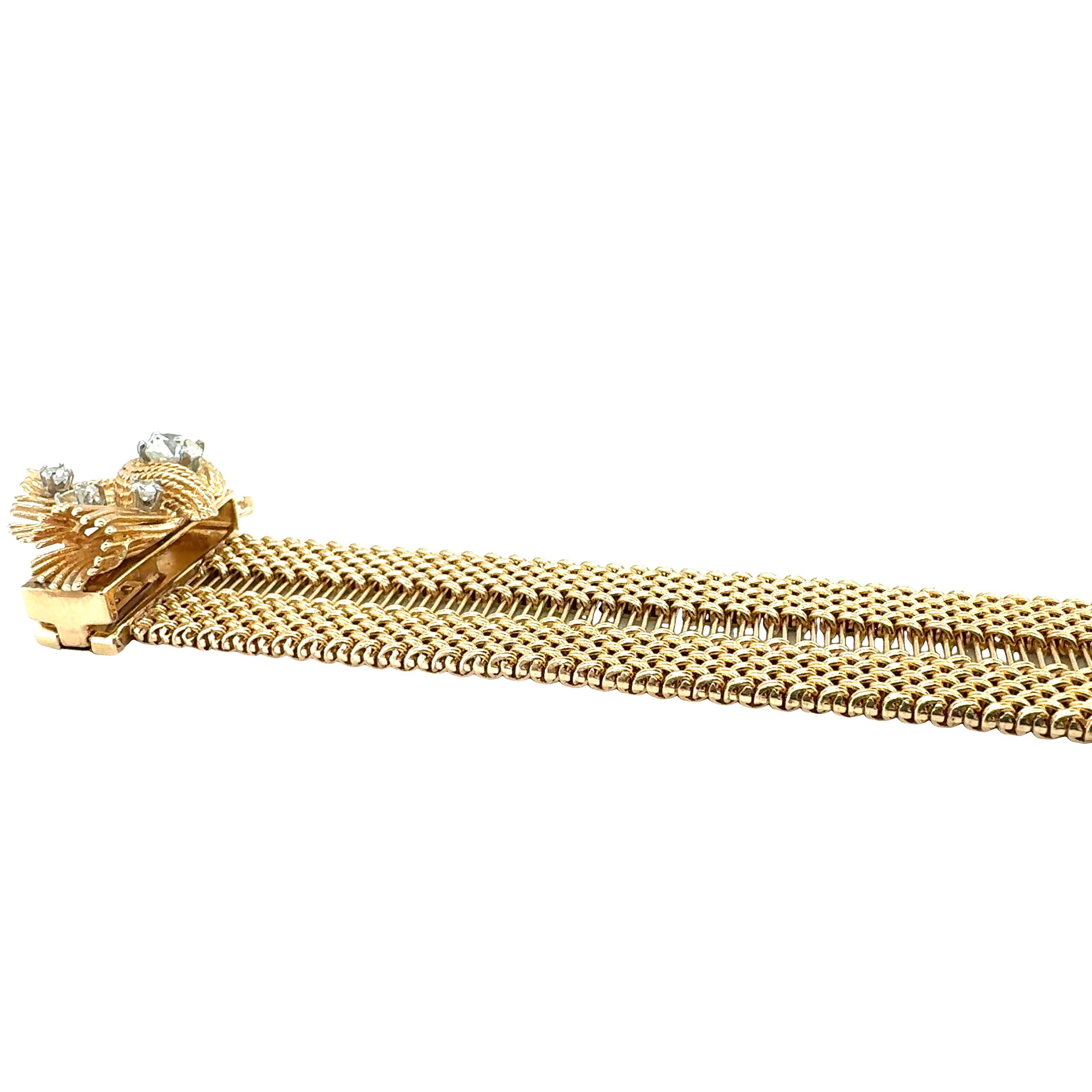 Women's 14K Yellow Gold Diamond Buckle Bracelet For Sale