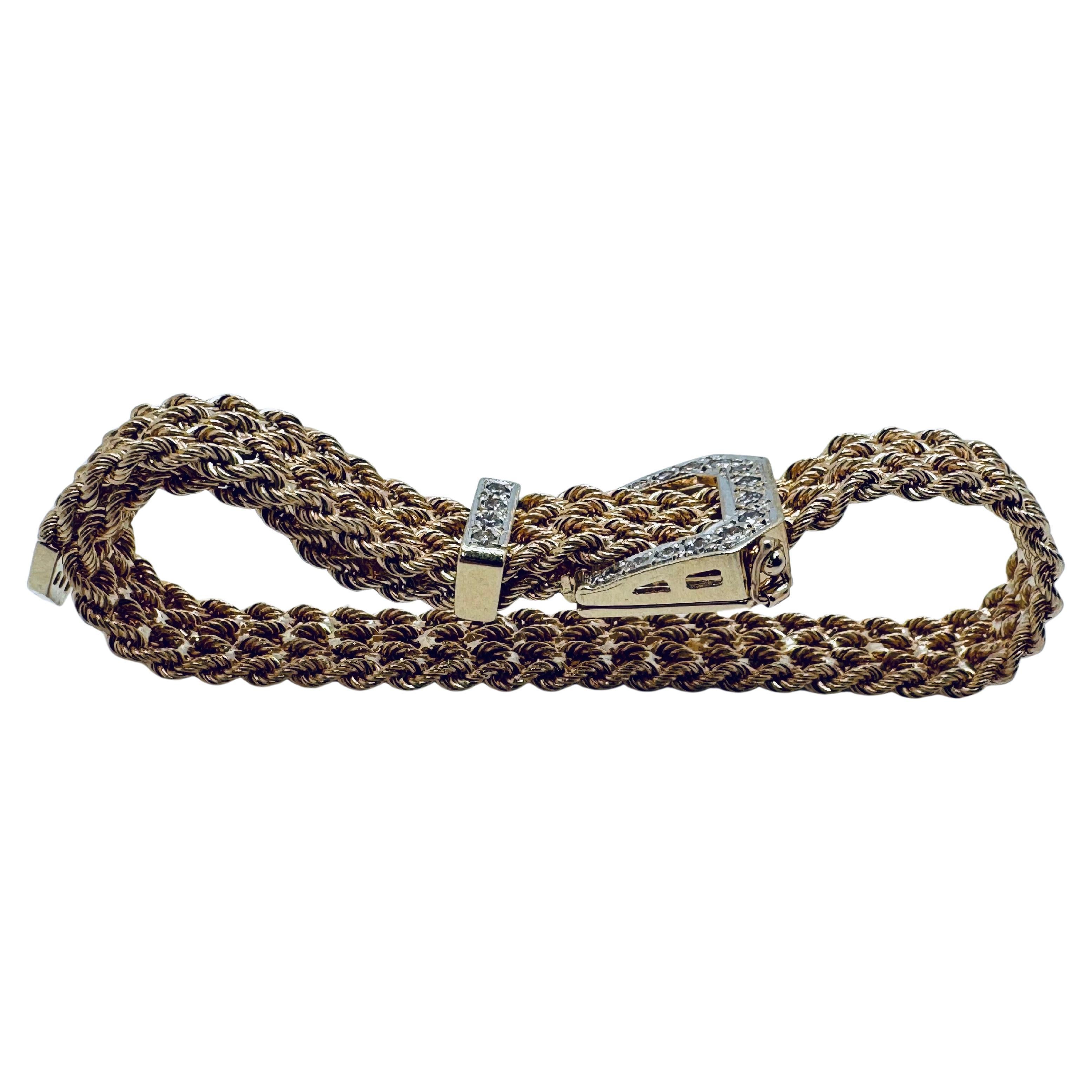 14K Yellow Gold Art Deco Diamond Buckle Bracelet, 0.30ct, 1980s