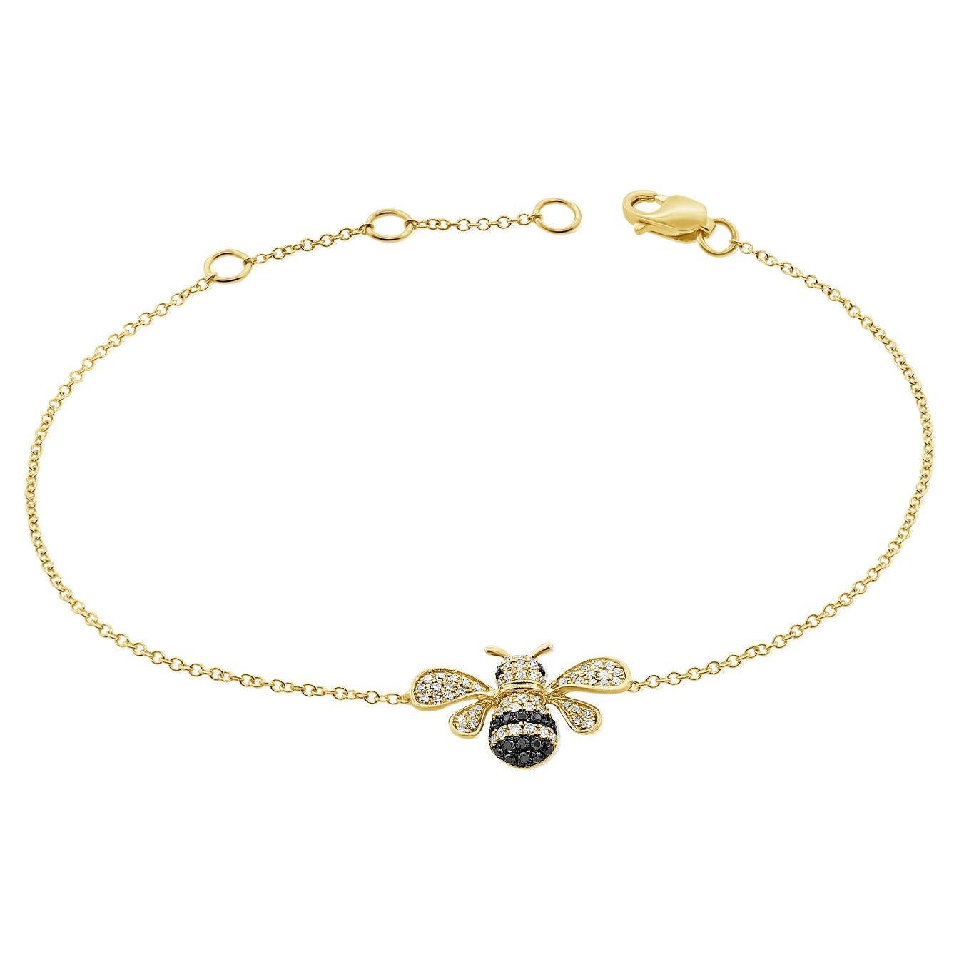 14K Yellow Gold Diamond Bumble Bee Chain Bracelet For Sale