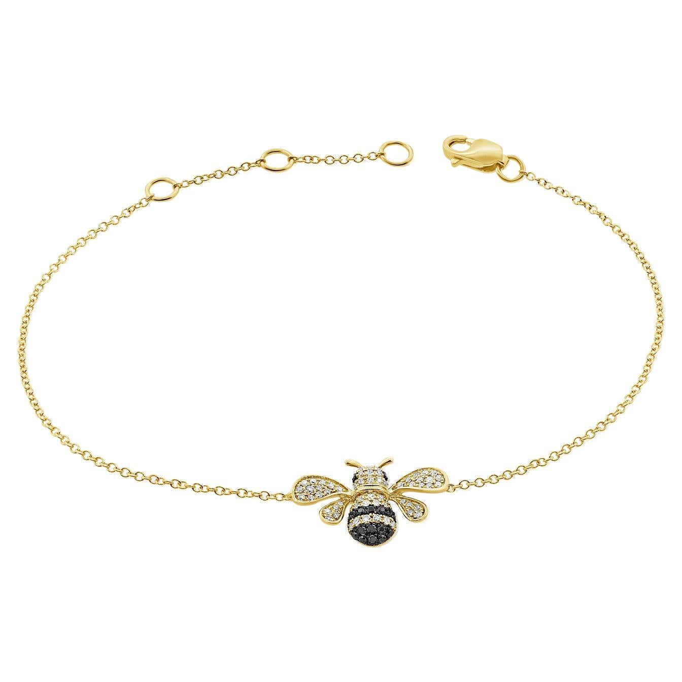 14K Yellow Gold Diamond Bumble Bee Chain Bracelet