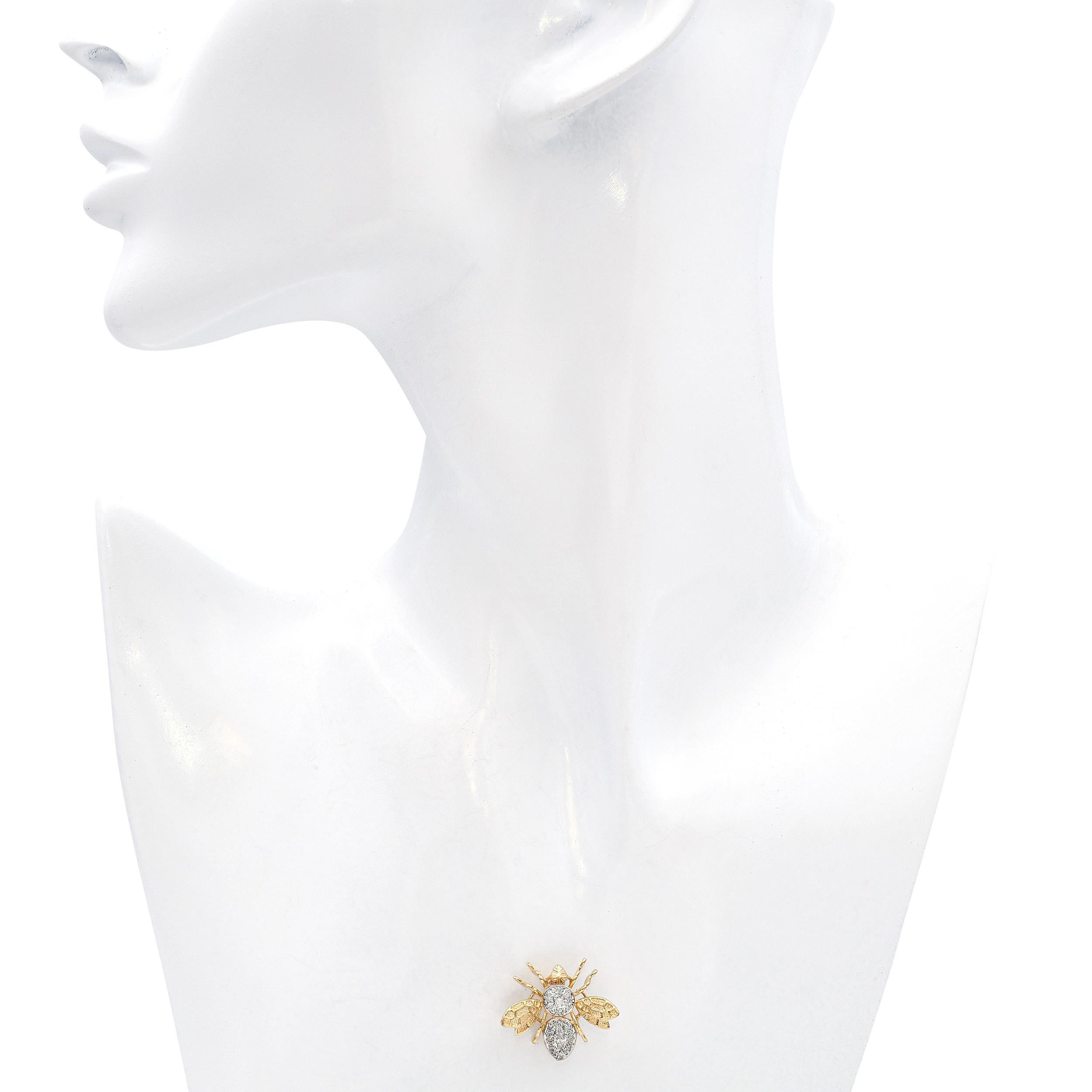 Broche Abejorro Diamante Oro Amarillo 14k Corte redondo en venta