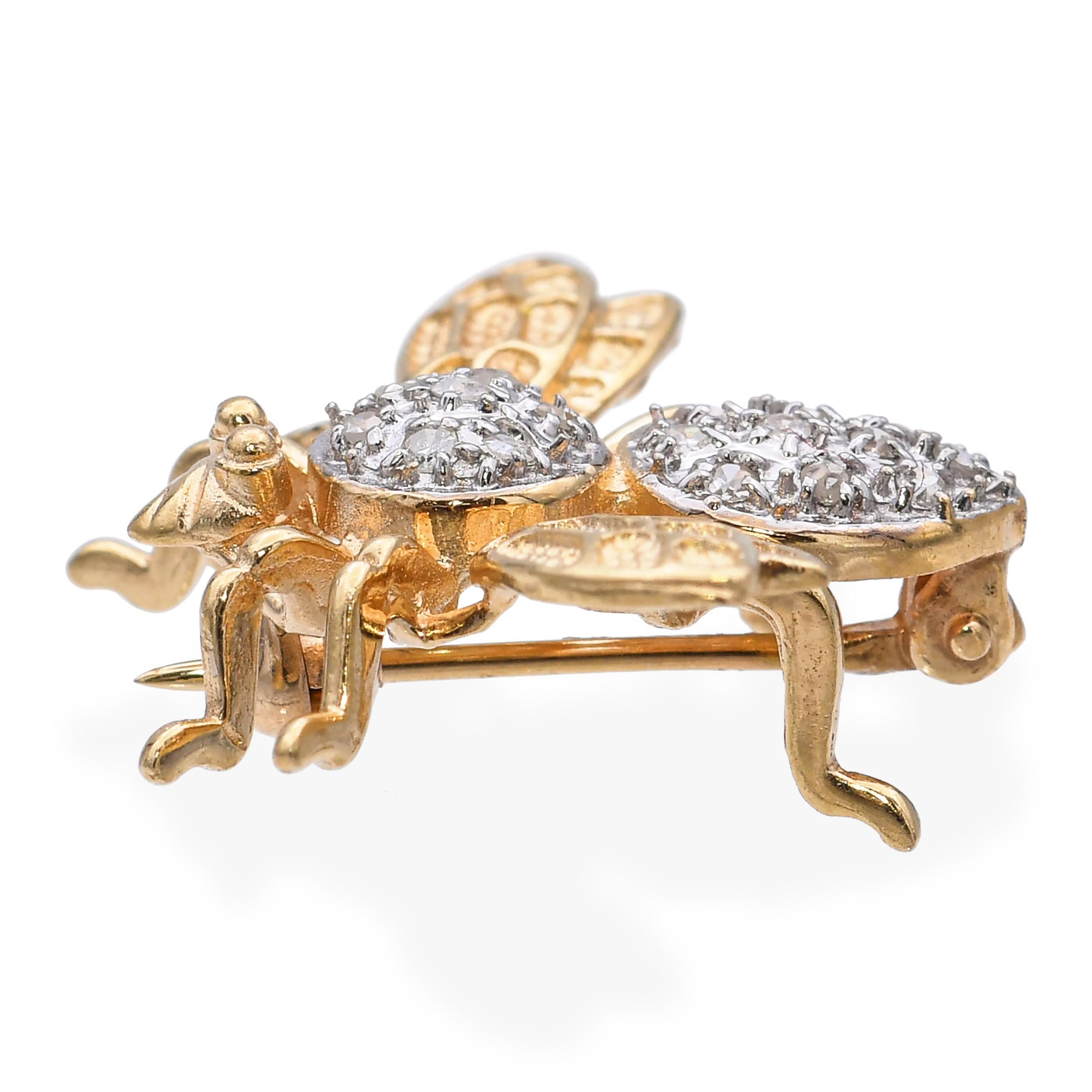 Broche Abejorro Diamante Oro Amarillo 14k en venta 1
