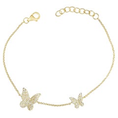 14K Yellow Gold Diamond Butterfly Chain Bracelet for Her