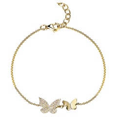 14K Yellow Gold Diamond Butterfly Chain Bracelet for Her