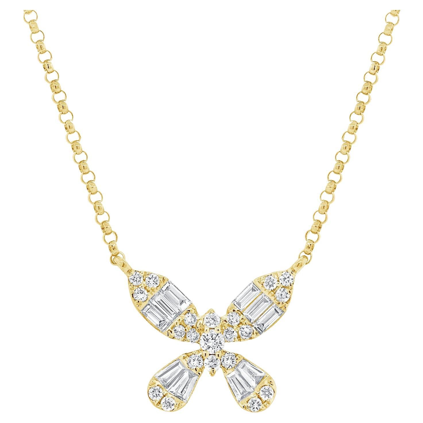 14K Yellow Gold Diamond Butterfly Necklace for Her