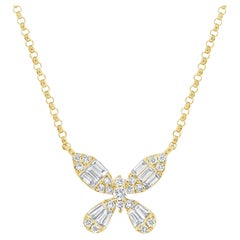 14K Yellow Gold Diamond Butterfly Necklace for Her