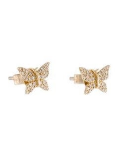 14K Yellow Gold Diamond Butterfly Stud Earrings for Her