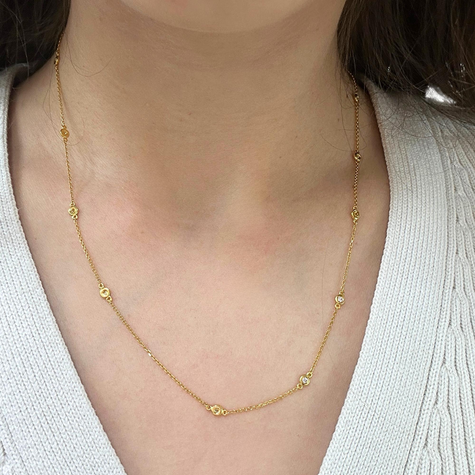 14K Gelbgold Diamant By the Yard Kette Halskette - 18 Zoll im Zustand „Gut“ im Angebot in New York, NY
