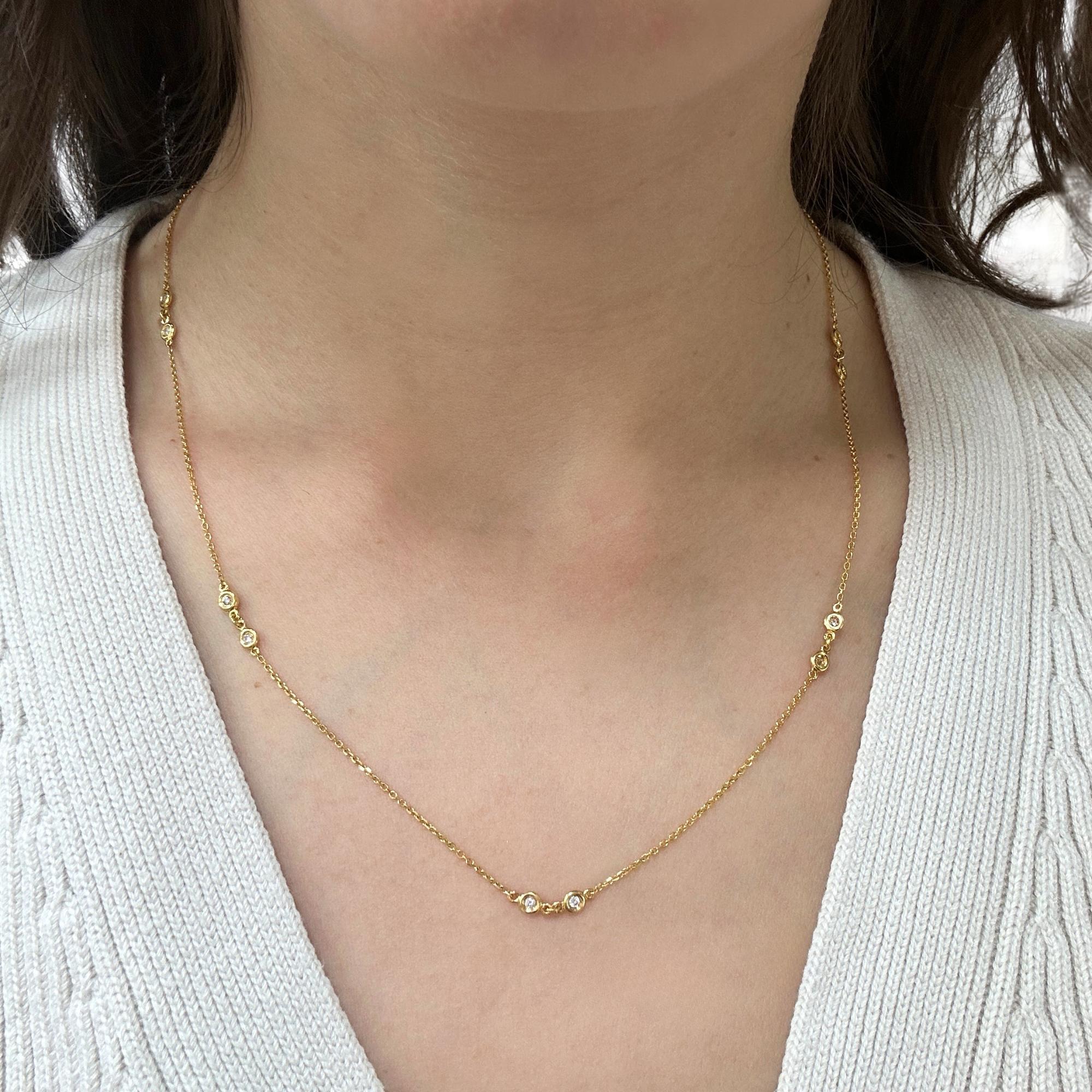 Women's 14K Yellow Gold Diamond By the Yard Chain Necklace - 19 inches For Sale