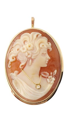 14K Yellow Gold Diamond Cameo Pin/ Pendant #16476