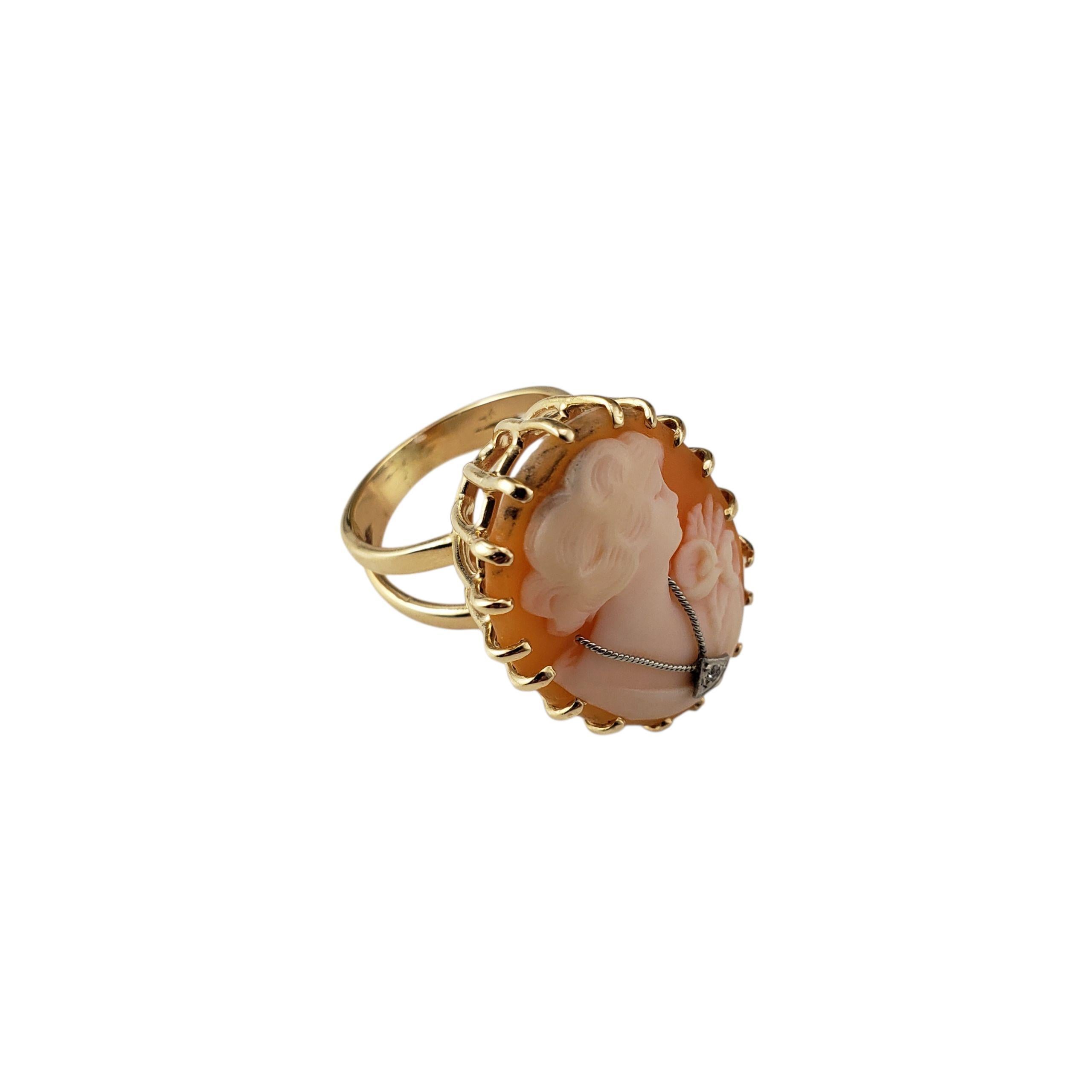 Donna Anello Cameo con diamante in oro giallo 14K misura 7,5 #22487 in vendita