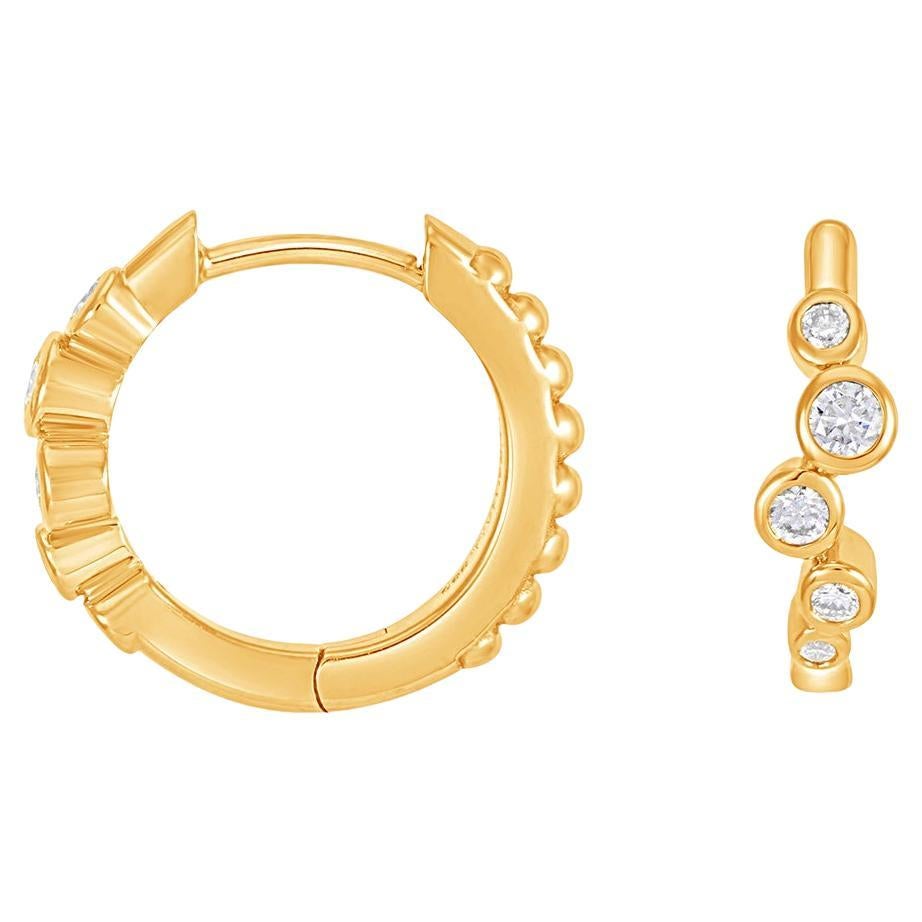 14k Yellow Gold Diamond Cascade Huggie Hoops - 0.20ct For Sale