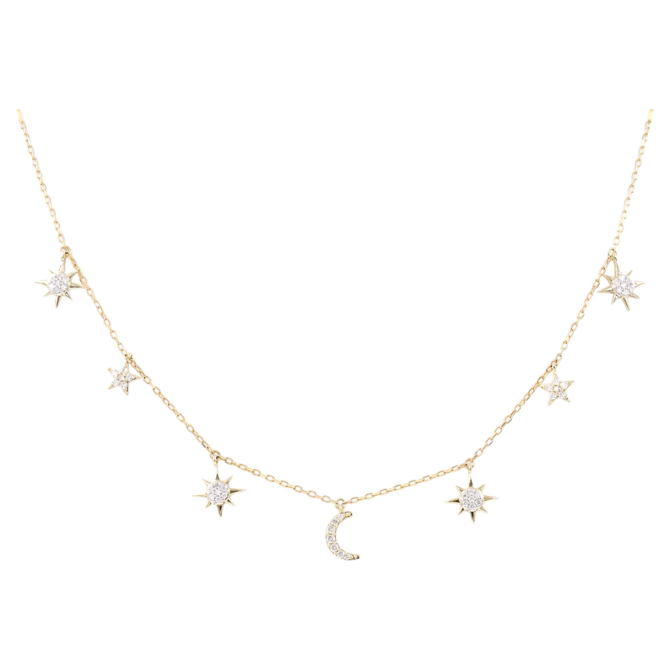 14K Yellow Gold Diamond Celestial Radiance Charm Necklace