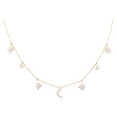 Collier à breloques en or jaune 14K avec diamants et rayonnement céleste