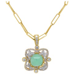 14K Yellow Gold Diamond Chalcedony Paper Clip Chain Enhancer Pendant Necklace