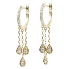 14Kt Yellow Gold Diamond Chandelier Huggie Earrings