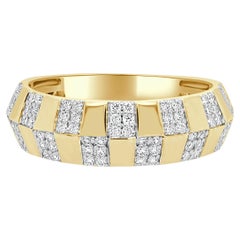 14K Yellow Gold Diamond Checkered Dome Ring
