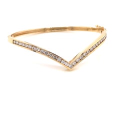 14K Yellow Gold Diamond Chevron Bangle Bracelet 1.39ct
