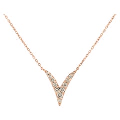 14K Yellow Gold Diamond Chevron V-Pendant Necklace, 0.3 Carat, New