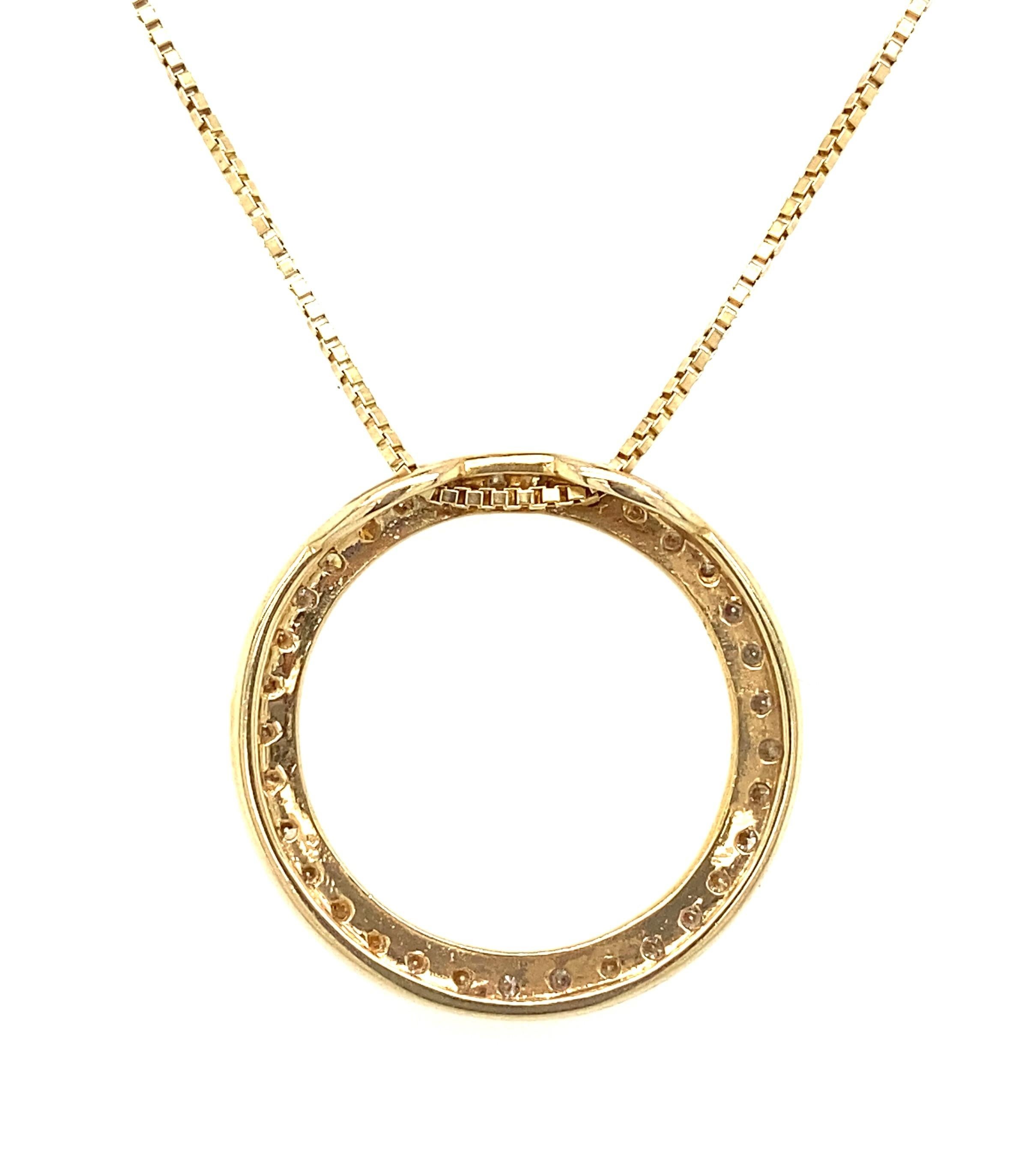 Women's or Men's 14K Yellow Gold Diamond Circle Love Pendant on 16
