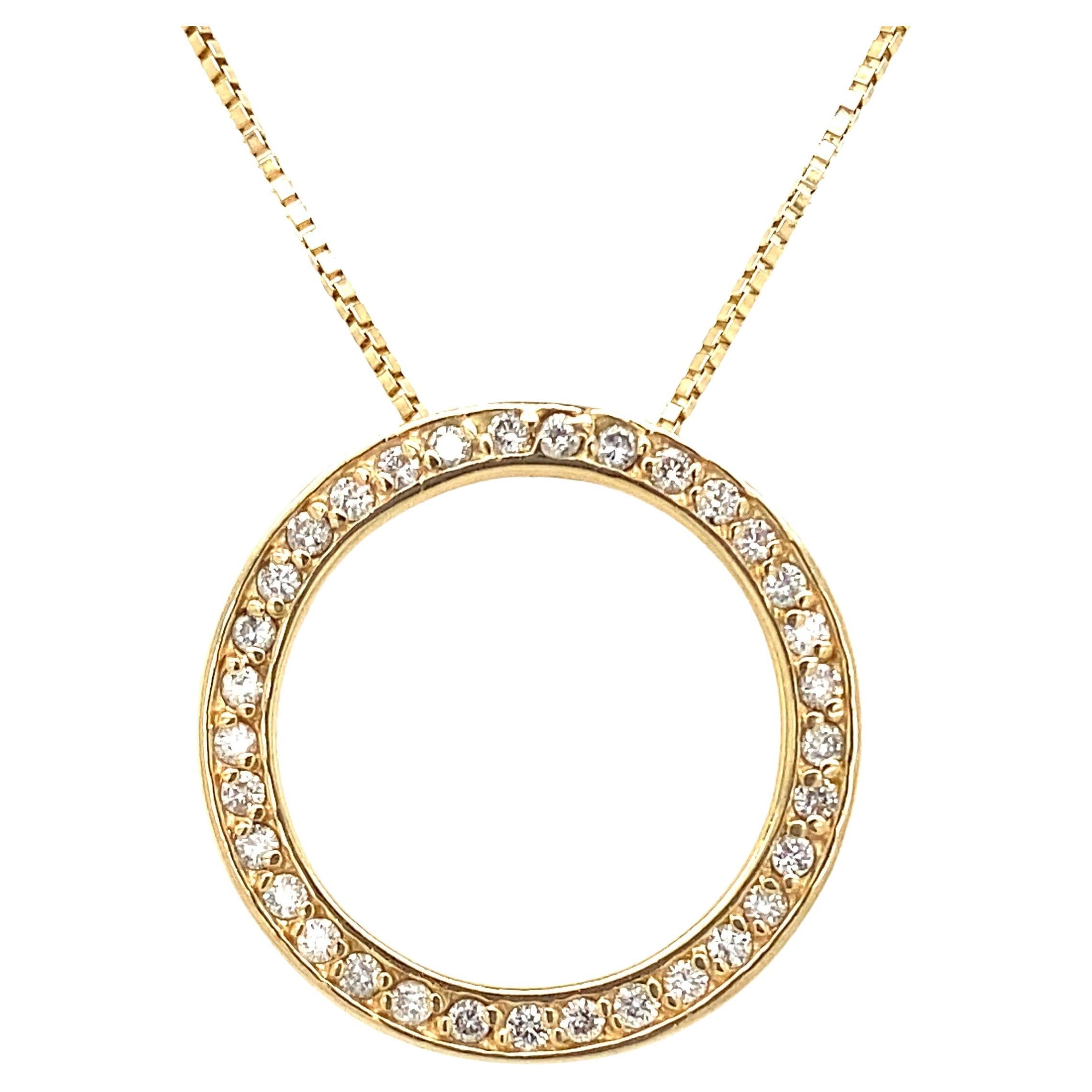 14K Yellow Gold Diamond Circle Love Pendant on 16" Box Chain