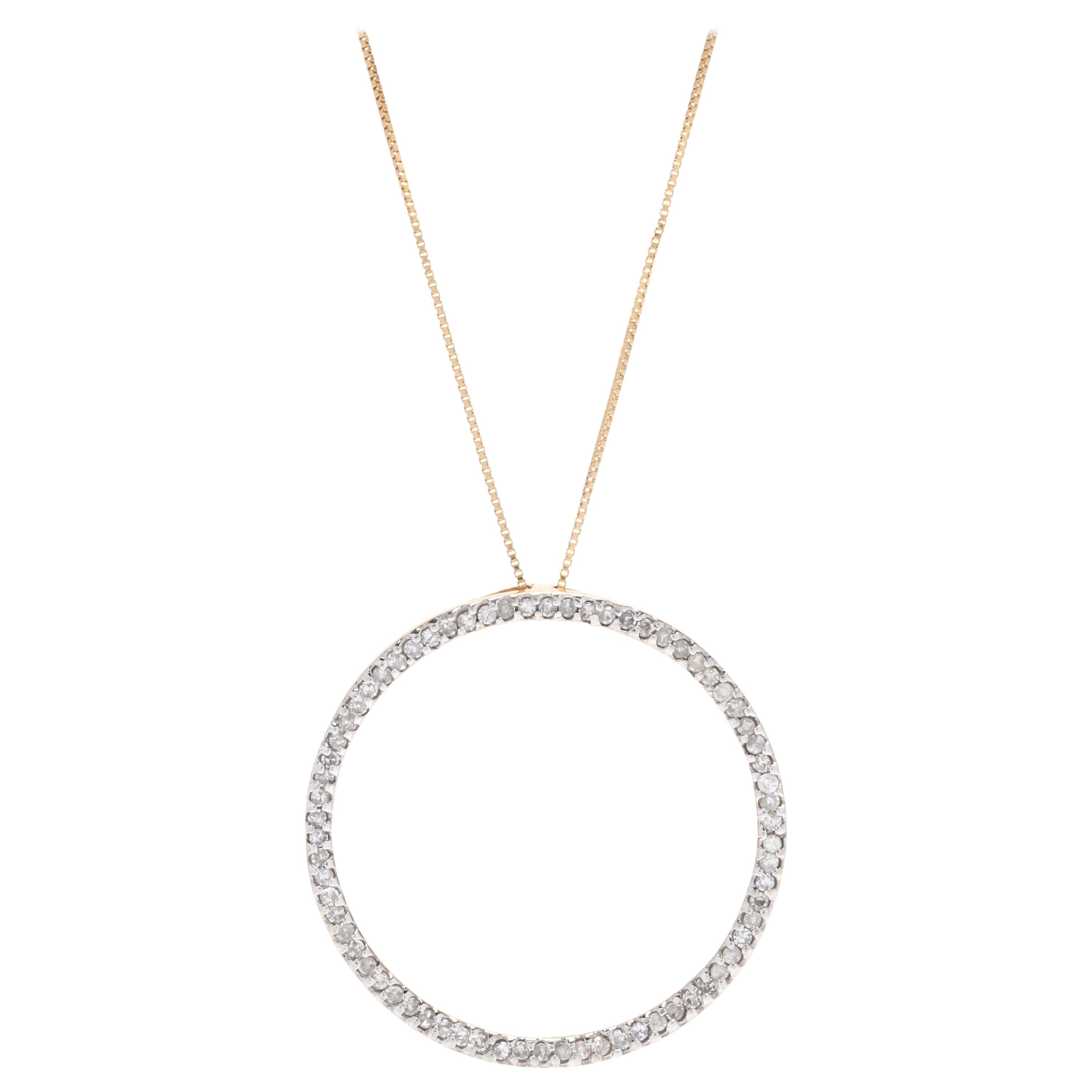 14 Karat Yellow Gold Diamond Circle Pendant Necklace