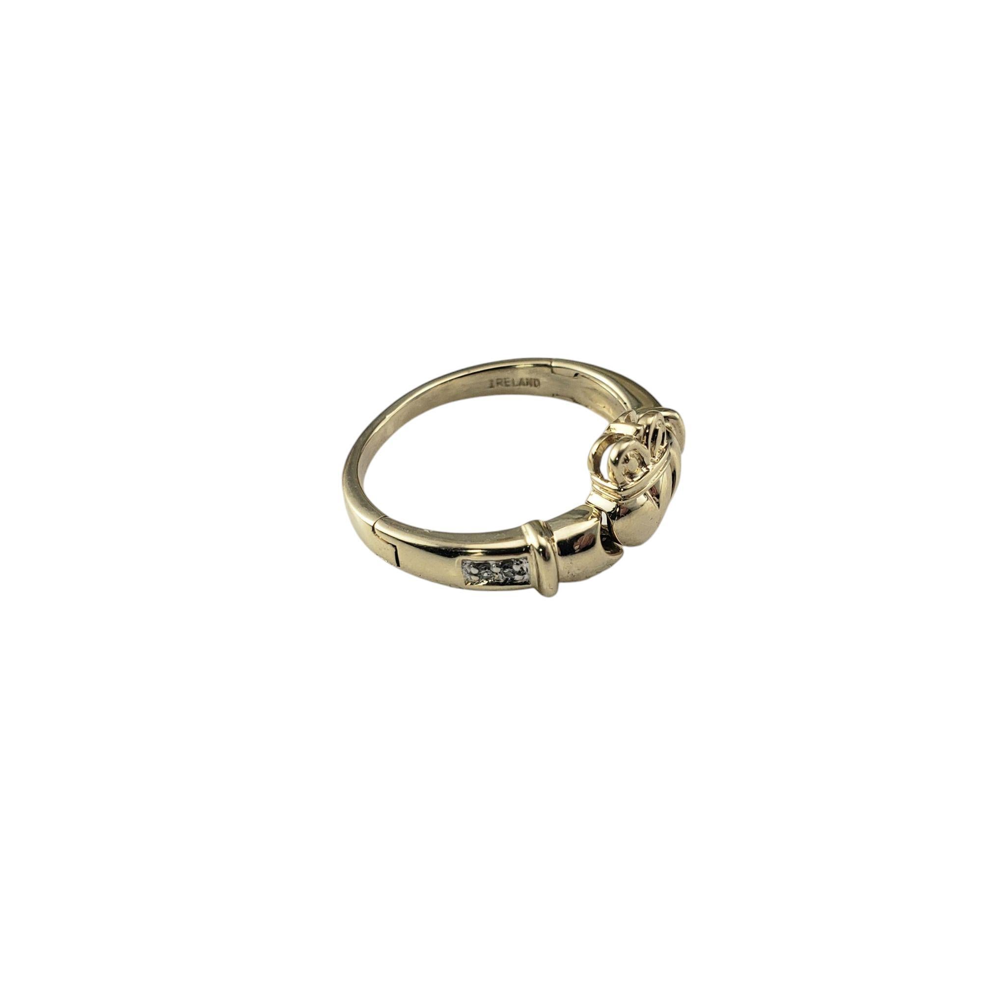 Single Cut 14K Yellow Gold Diamond Claddagh Opening Arms Eternity Ring Size 5.5 #21115