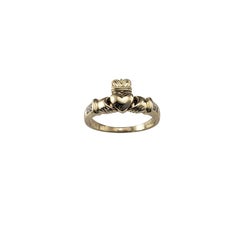 14K Yellow Gold Diamond Claddagh Opening Arms Eternity Ring Size 5.5 #21115