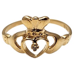14K Gelbgold Diamant Claddagh Ring Größe 4 #24312