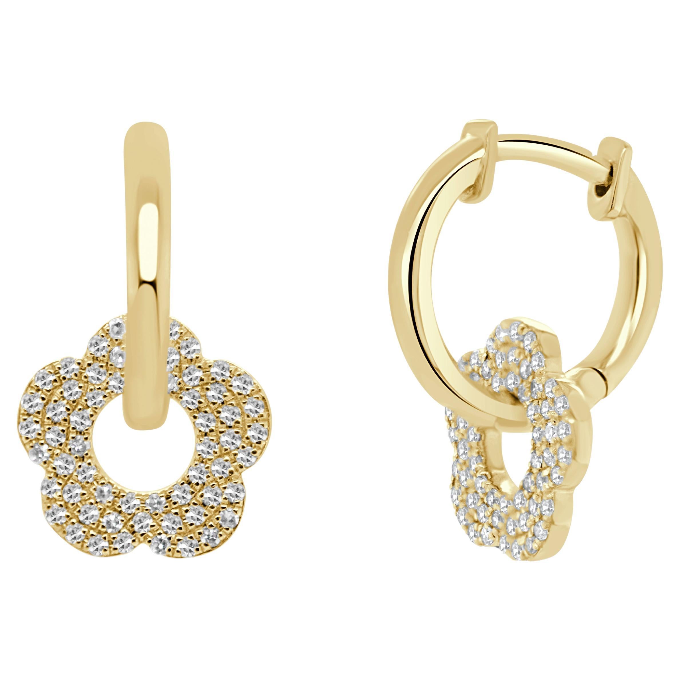 14K Yellow Gold Diamond Clover Dangle Earrings 1/3 CTTW