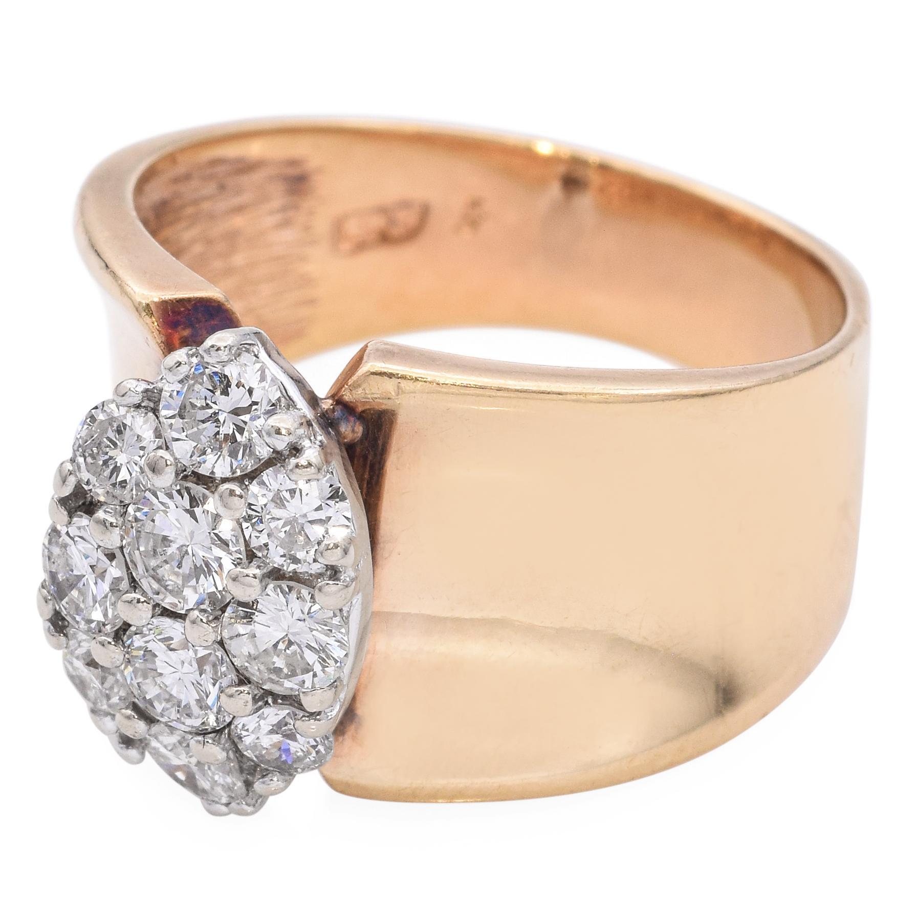 Bague en or jaune 14K avec diamant en grappe Bon état - En vente à New York, NY