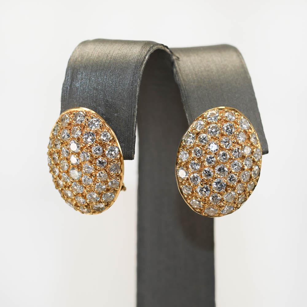 Brilliant Cut 14K Yellow Gold Diamond Cluster Earrings 2.00TDW, 7gr For Sale