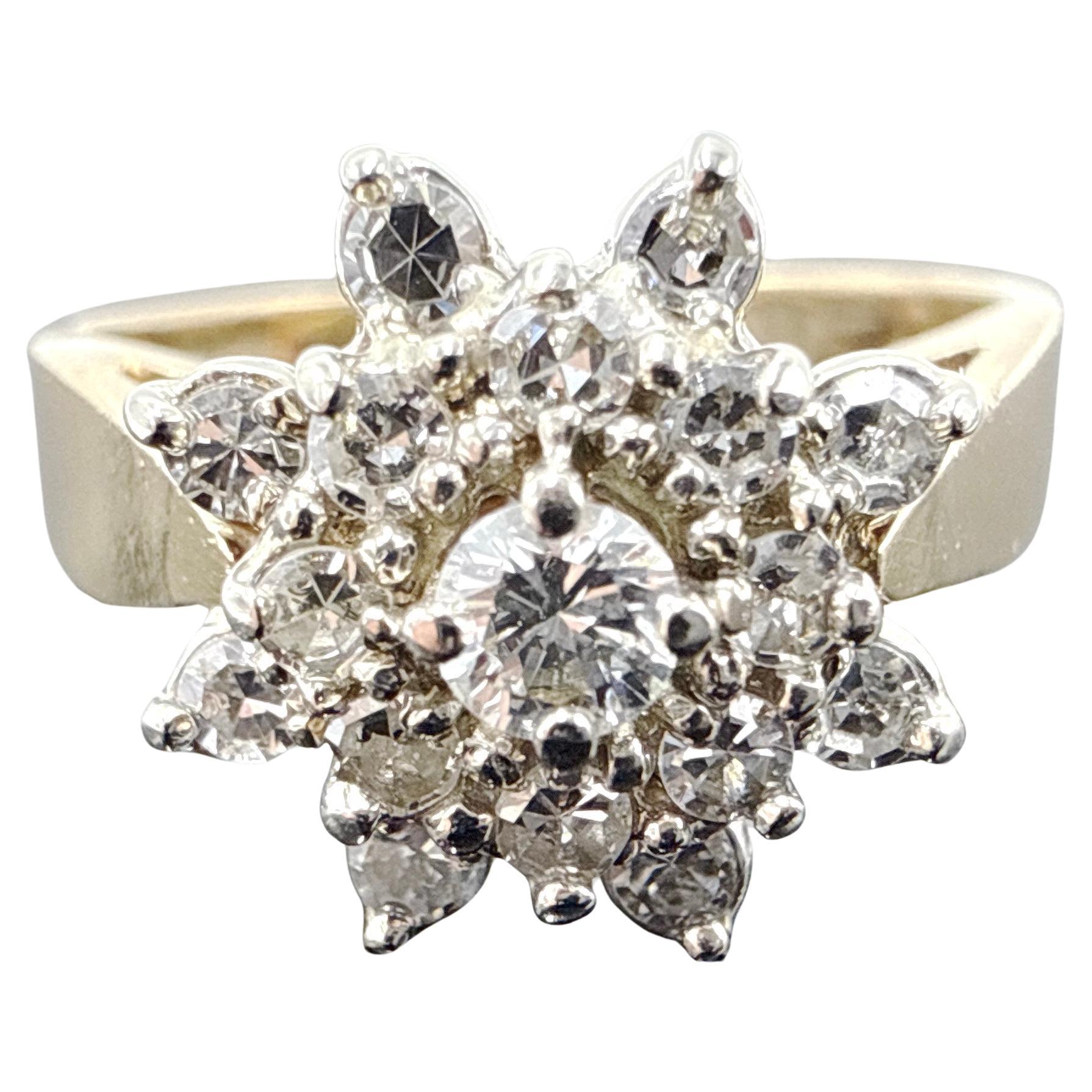 14K Yellow Gold Diamond Cluster Engagement Ring – 0.46ct Total Weight