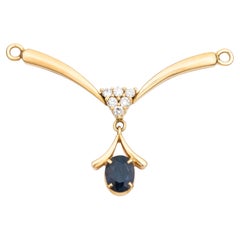 14K Yellow Gold Diamond Cluster Prong-Set Oval Sapphire Center Pendant Connector