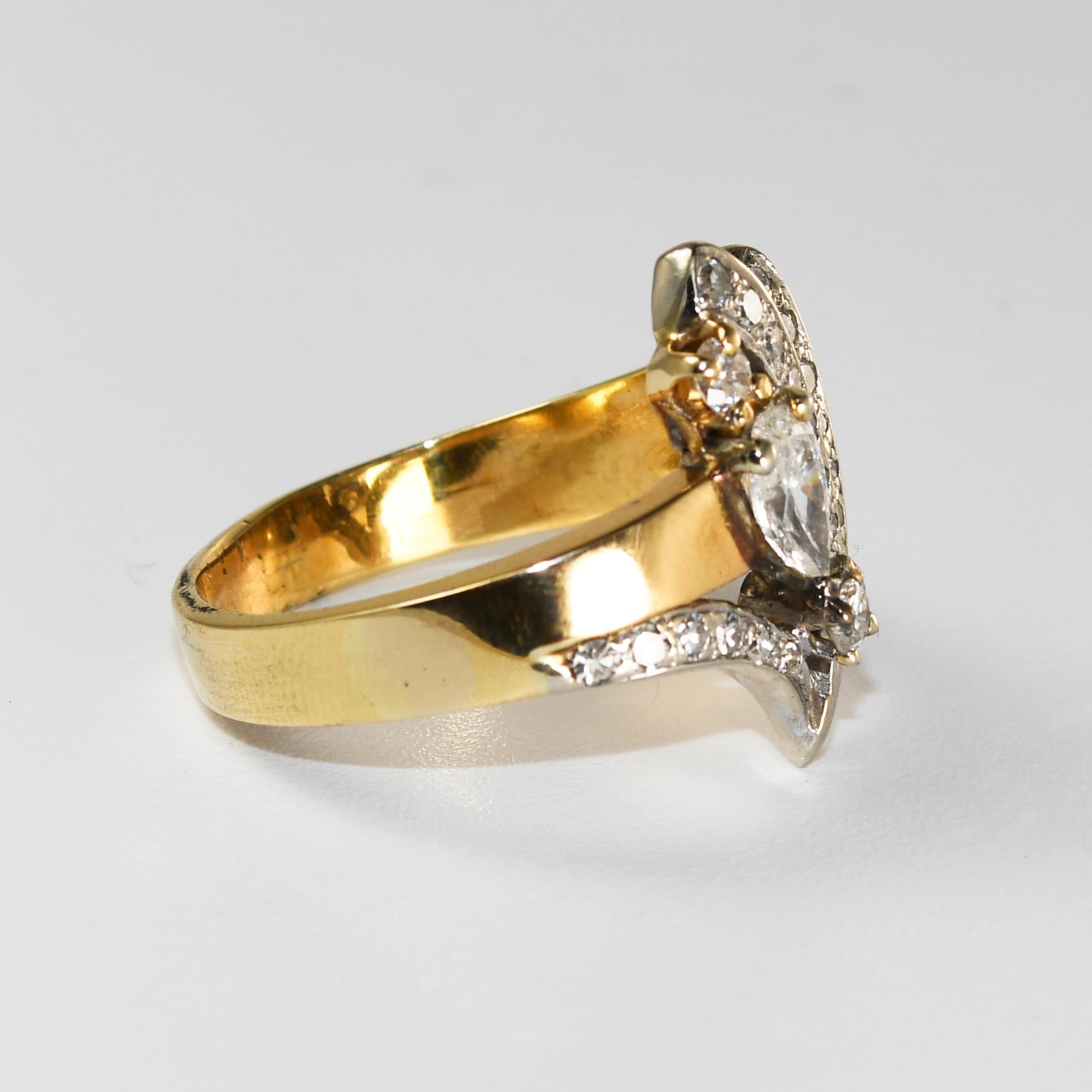 Pear Cut 14K Yellow Gold Diamond Cluster Ring 0.73ct For Sale