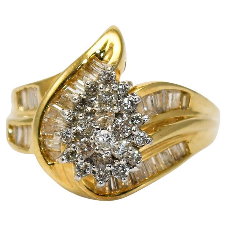 14K Yellow Gold Diamond Cluster Ring 0.75ct For Sale