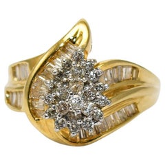 14K Yellow Gold Diamond Cluster Ring 0.75ct