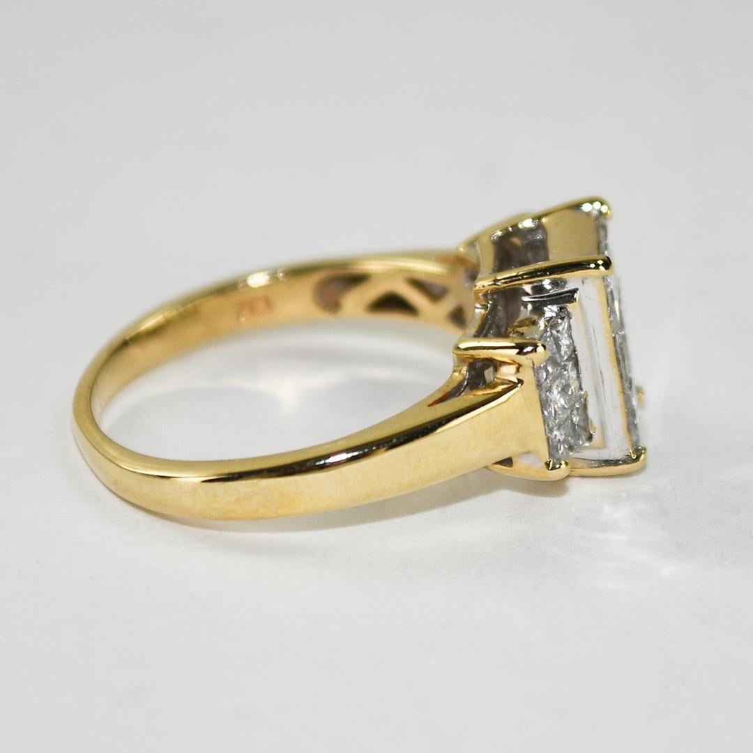 14K Yellow Gold Diamond Cluster Ring 1.00ct (Carréschliff) im Angebot