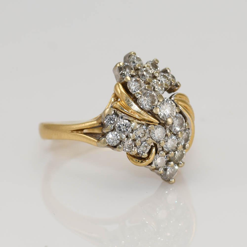 Women's or Men's 14K Yellow Gold Diamond Cluster Ring 1.00ct For Sale