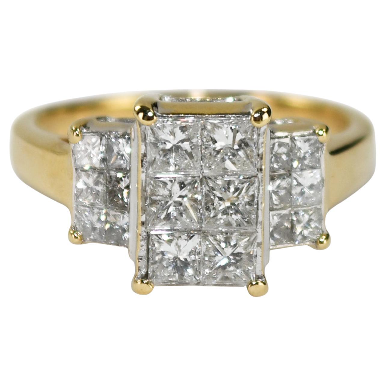 14K Yellow Gold Diamond Cluster Ring 1.00ct