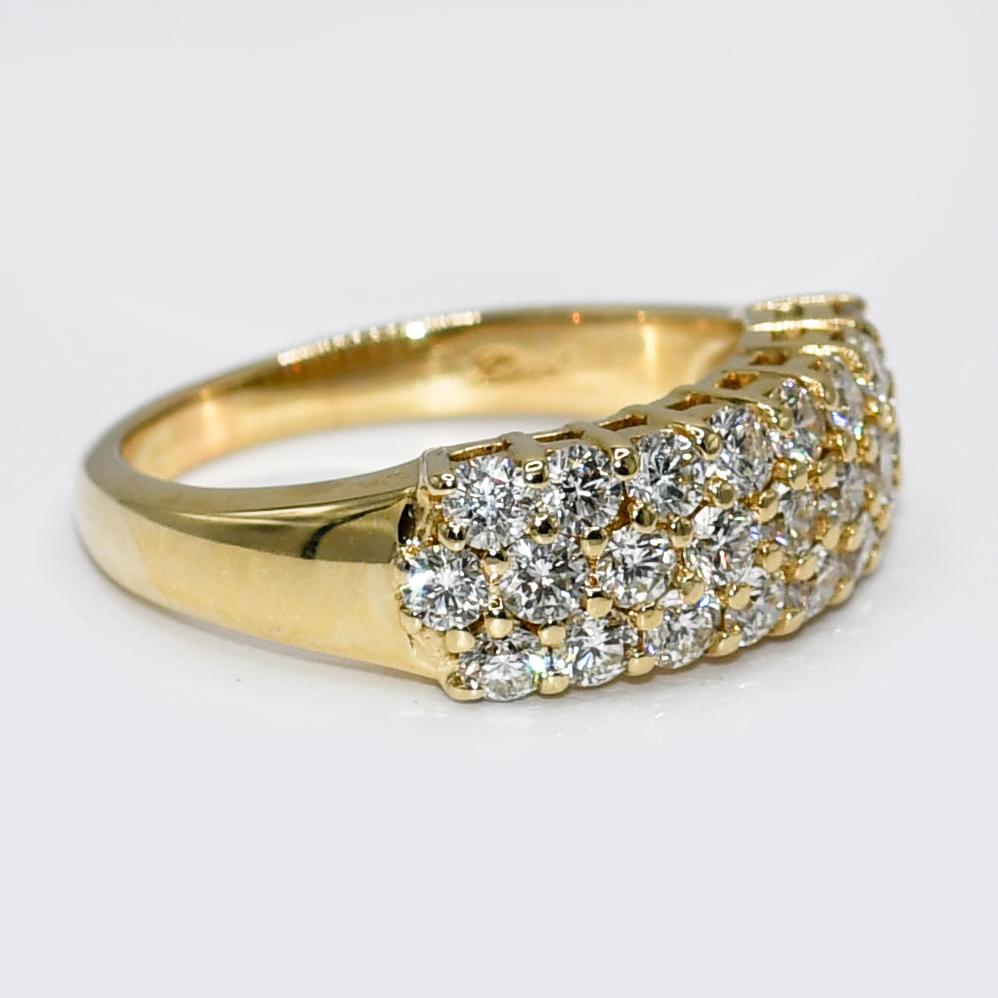 14K Yellow Gold Diamond Cluster Ring, 1.35tdw ,5.7g

Ladies diamond cocktail ring in 14k yellow gold setting.
Stamped 14k and weighs 5.6 grams.
The diamonds are round brilliant cuts, 1.35 total carats, g, h, i color, Vs clarity, very good cuts.
The