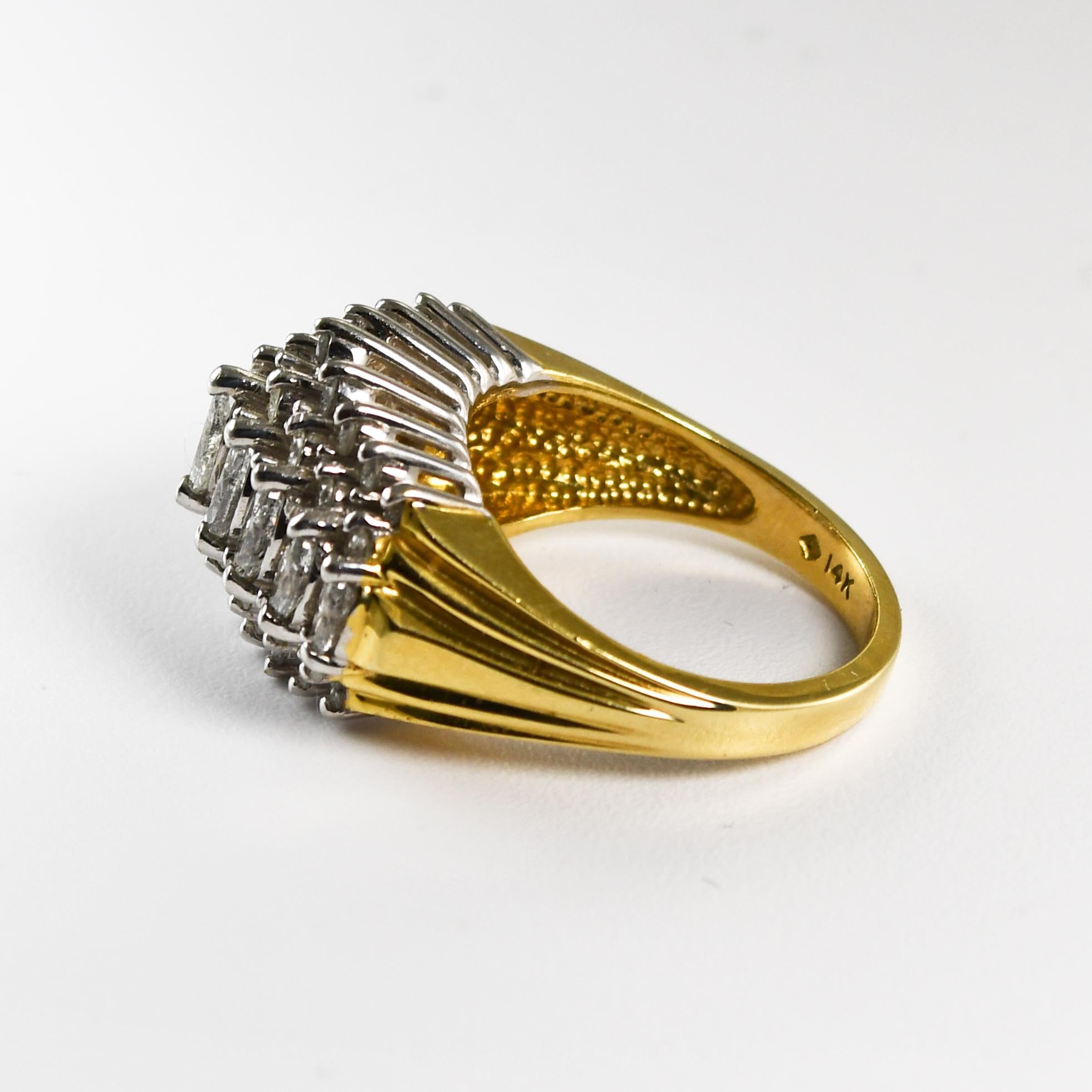 Bague grappe de diamants en or jaune 14 carats 1,50 carat Unisexe en vente