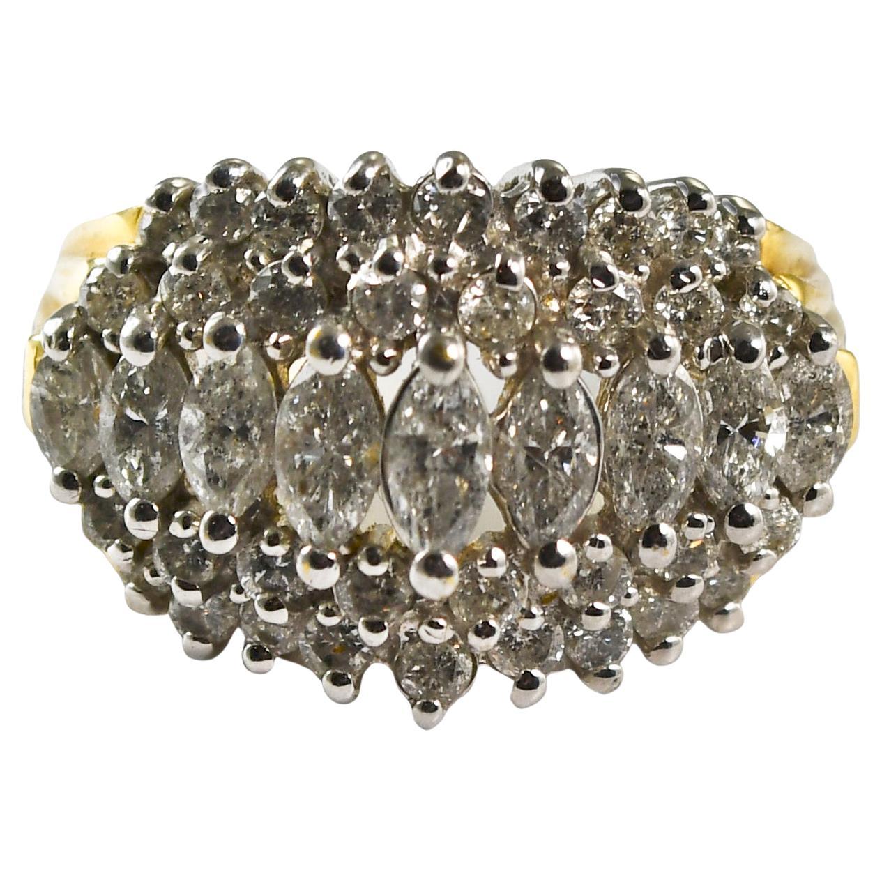 14K Yellow Gold Diamond Cluster Ring 1.50ct