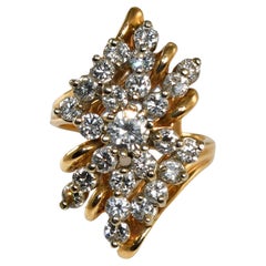 Bague grappe de diamants en or jaune 14 carats 1,50 carat