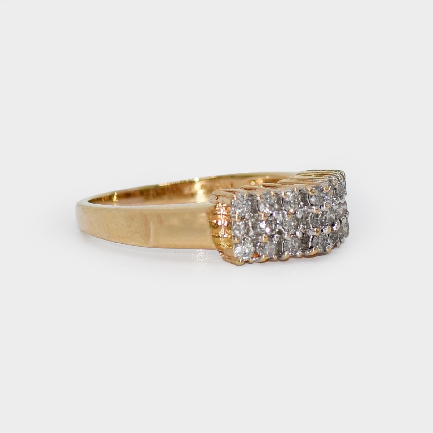14k Yellow Gold Diamond Cluster Ring .35tdw, 4.4gr
14k Yellow Gold Diamond Cluster Ring.
The Diamonds are Round Brilliant Cuts, .35tdw. Clarity I1, Color L-M.
Stamped 14k, weighs 4.4gr.
Size 9 1/2.
Can be sized up or down one size for additional fee.