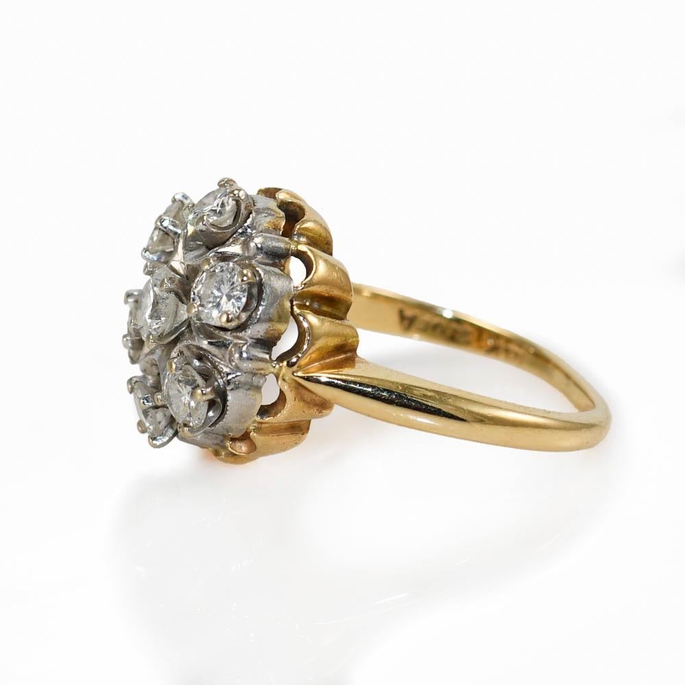 Brilliant Cut 14k Yellow Gold Diamond Cluster Ring, 5.7gr For Sale